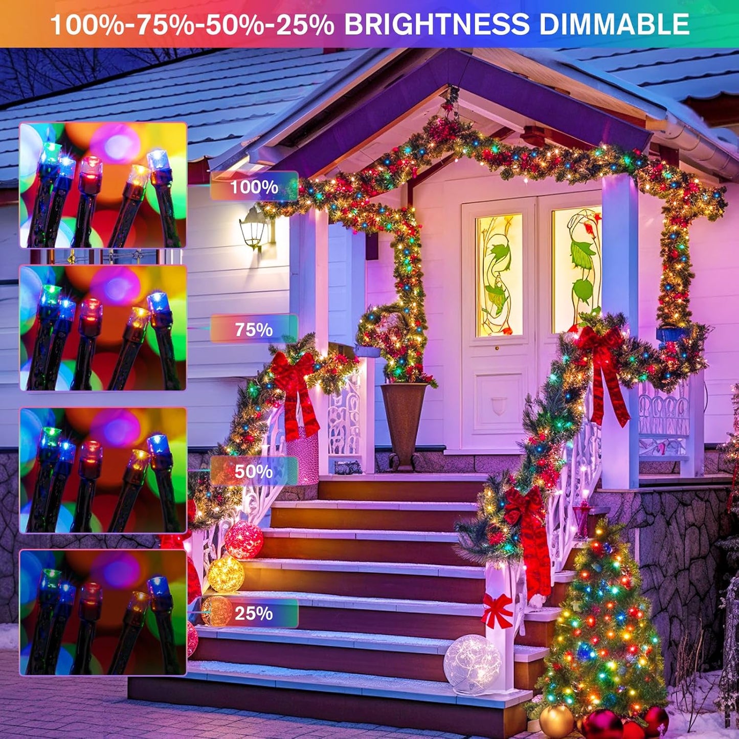 JMEXSUSS 2 Pack Warm White & Multicolor Solar Christmas Lights Outdoor, Each 100 LED 33ft Solar Color Changing Lights Outdoor Waterproof for Christmas Tree Decorations