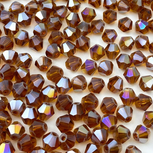 100pcs 8mm Bicone Crystal Glass Beads Loose Spacer Beads Faceted Craft Beads for Jewelry Making DIY Necklace Bracelet Earring Wind Chimes Suncatchers Ornamen(Dark Amber AB)