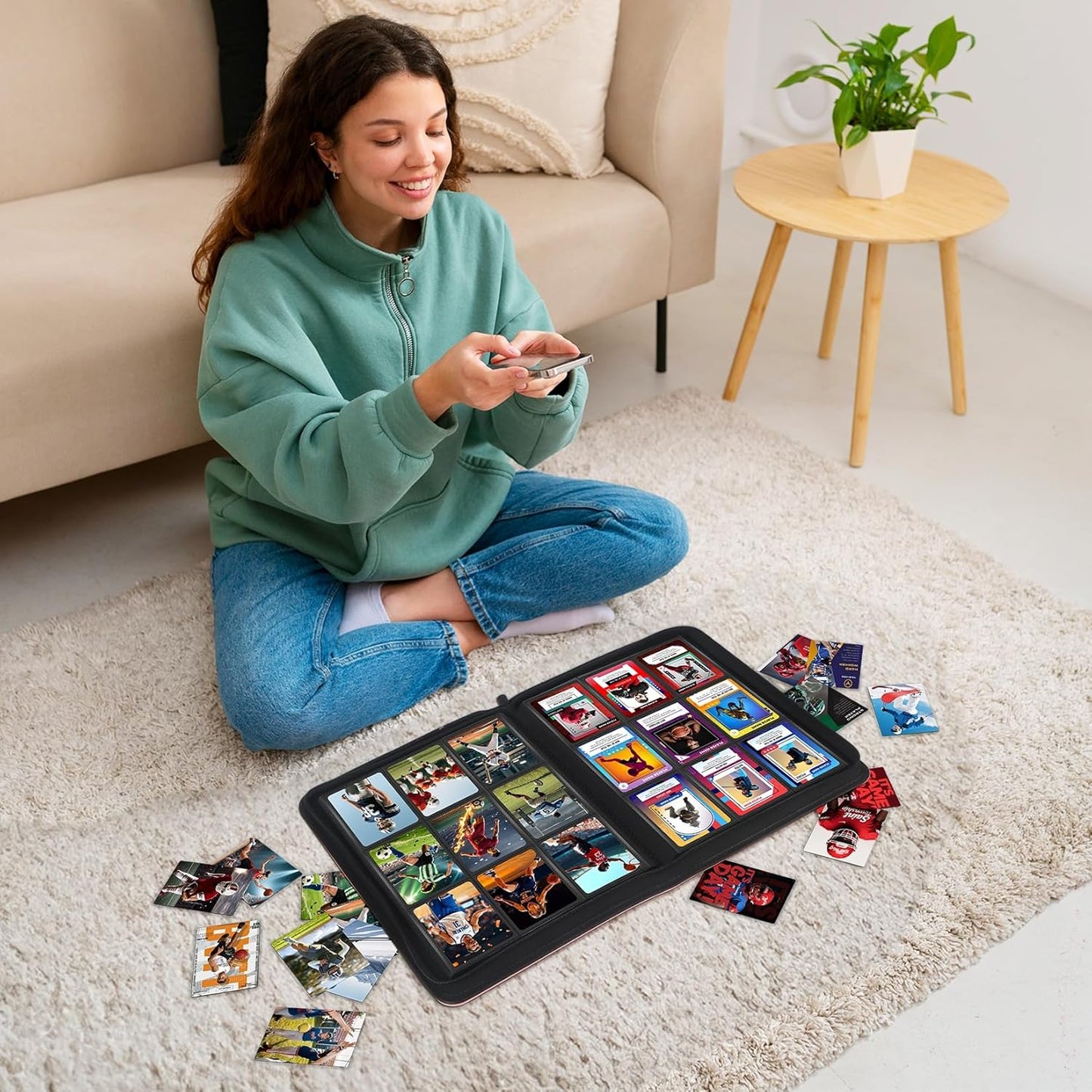 Trading Card Binder 12 Pocket, Zipper Binder Card Album Holds 720 Cards, 30 Pack Acid-Free Pages with Side Loading, Premium Leather Cover Card Folder for TCG/MTG/Sports Cards Collection, Black