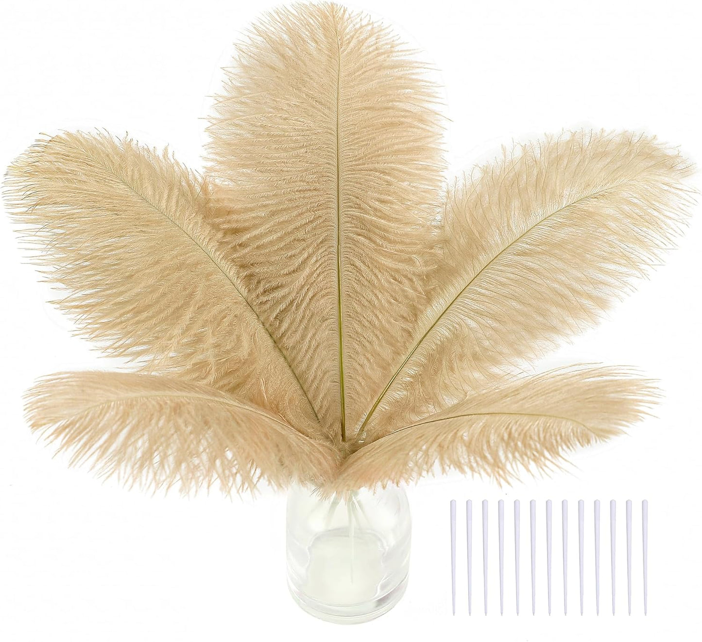 SOGUGOM Champagne Craft Ostrich Feathers - 30PCS 8-10 inch Ostrich Feathers Kit for Centerpieces, Kindergarten Crafts, Dream Catchers and DIY Projects(Champagne)