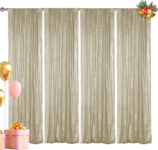 Hahuho Champagne Sequin Backdrop Curtain, 4PCS 2FTx8FT Glitter Backdrop Curtain for Parties, Christmas, Wedding, Party Decoration（4 Panels, 2FT x 8FT, Champagne