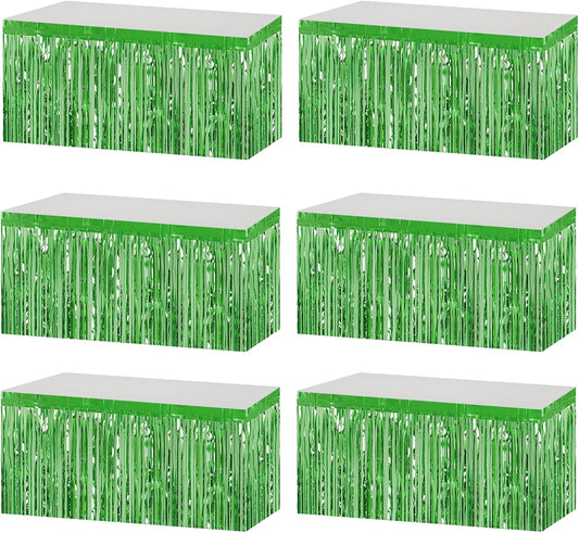 6 Pack 29x108 Inch Metallic Foil Fringe Tinsel Table Skirts Banner for Rectangle Tables Streamer Curtains Backdrop for Wedding, Birthday, Parade Floats, St Patrick Day Party Decoration(Light Green)