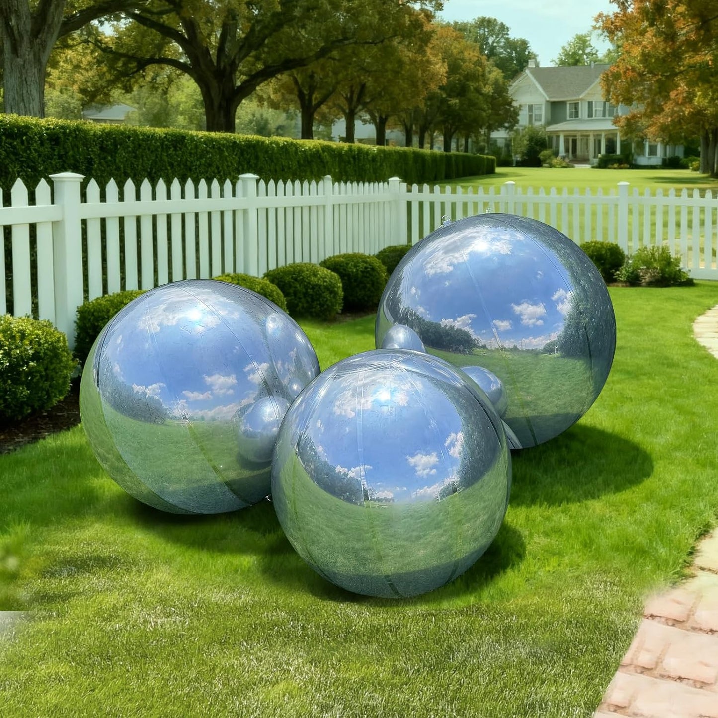 3PCS Silver Inflatable Mirror Ball, Big Shinny Balls Reusable Large PVC Disco Ball Balloon for Large Event Decoration, Party, Concerts, Stage, Wedding Decor, Without Air Pump
