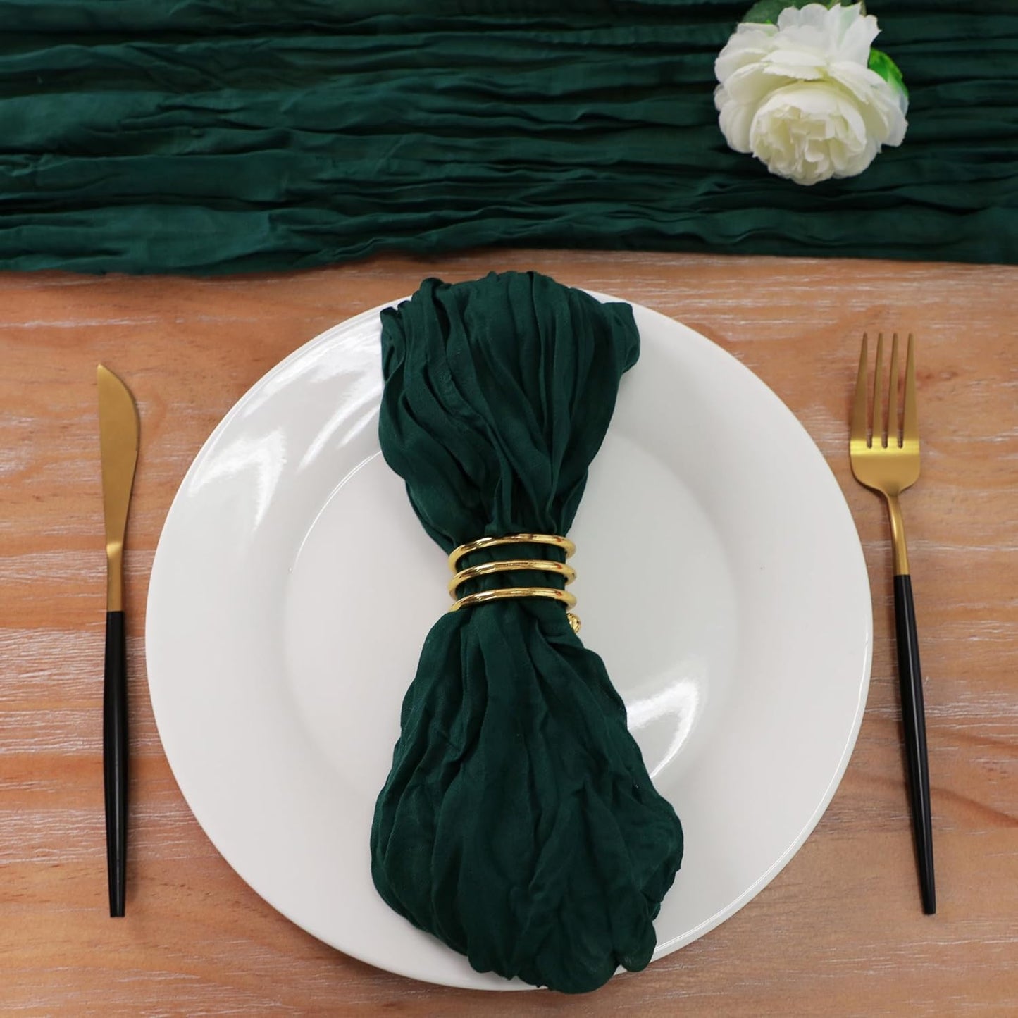 Snowkingdom Emerald Green Table Runner 120 Inch 10 Ft Rustic Boho Dark Green Cheese Cloth Runner for Wedding Bridal Baby Shower Birthday Party Christmas Sheer Gauze Home Table Centerpiece Deocrations