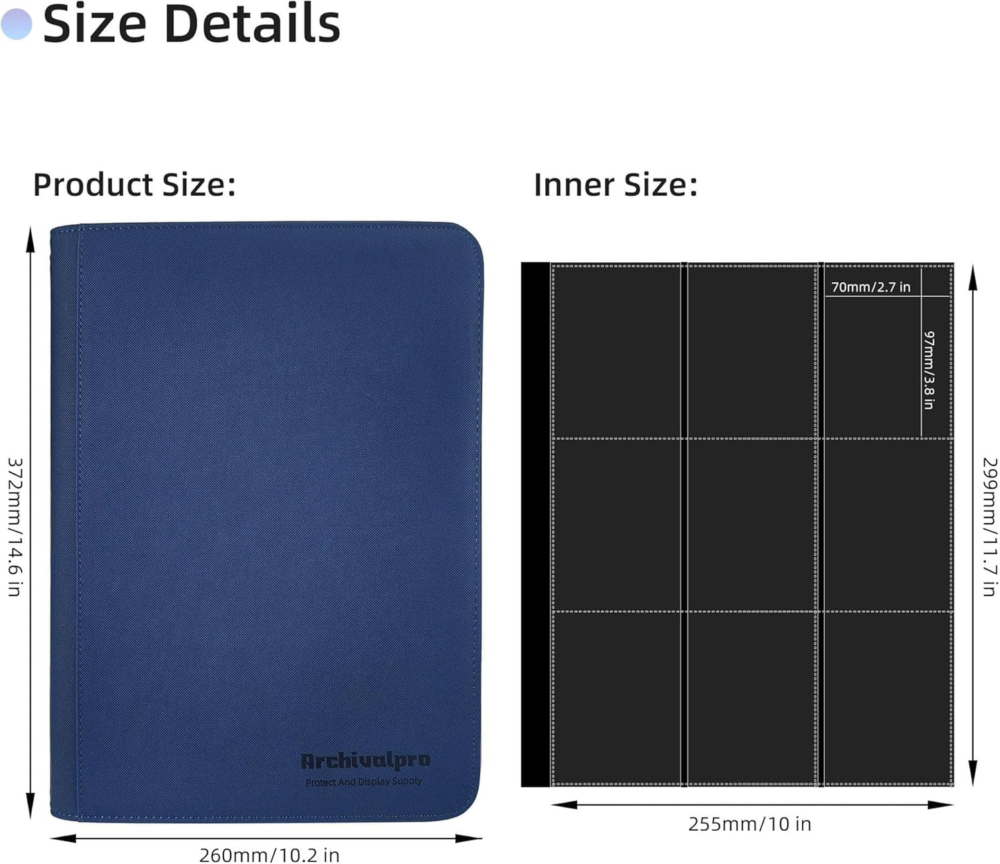 9 Pockets Premium Card Binder 360 Cards Trading Card Binders Zip Card Storage Display Album(9 Pocket 360 Card Slot,Blue)