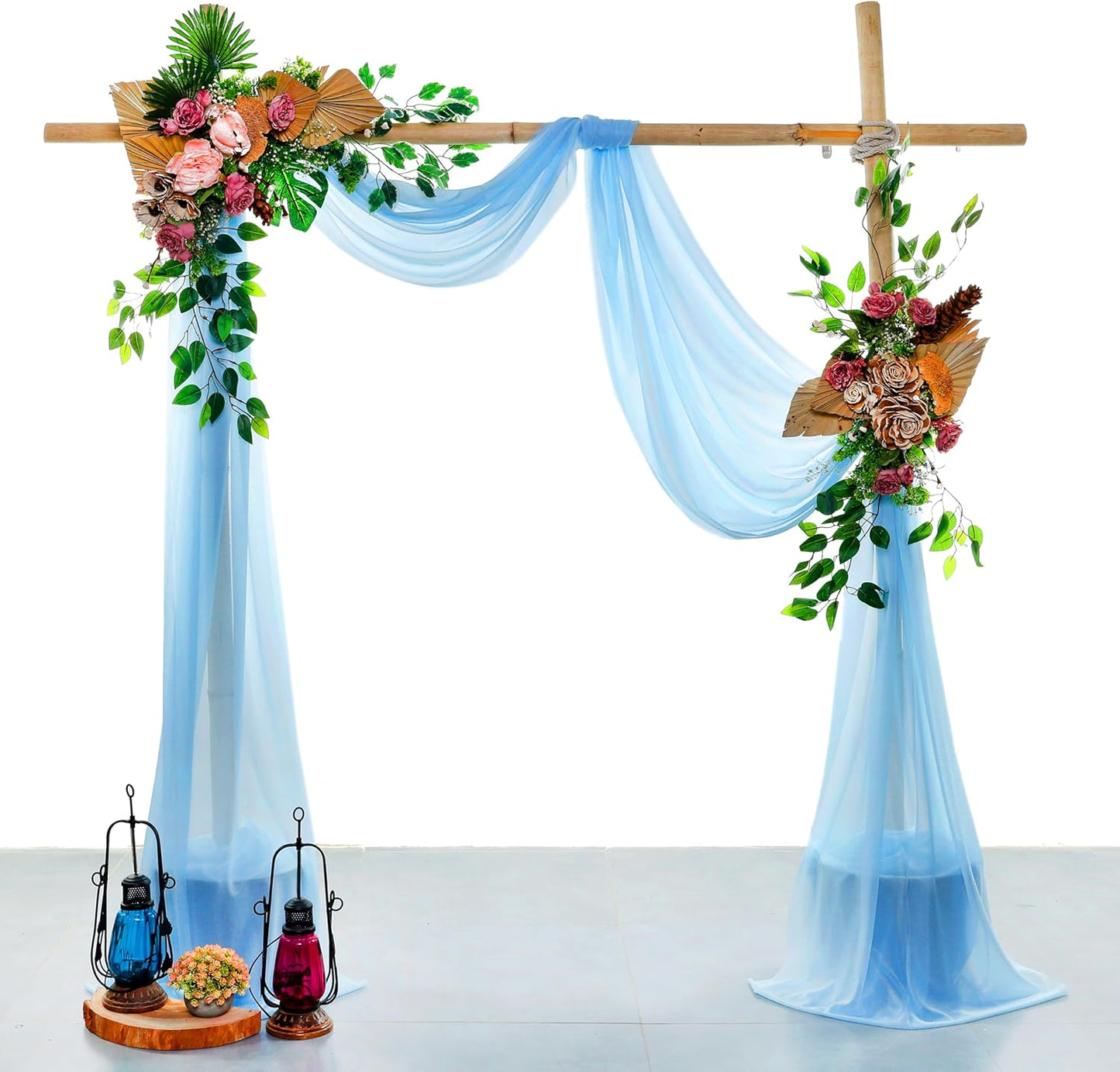 VDS Pack of 2 Panel (30 Inch X 40 Feet) Wedding Arch Draping Fabric Sheer Chiffon Fabric Drapery for Wedding Ceremony Reception Swag Backdrop Canopy Chuppah ARBO Altars Decoration (Turquoise)