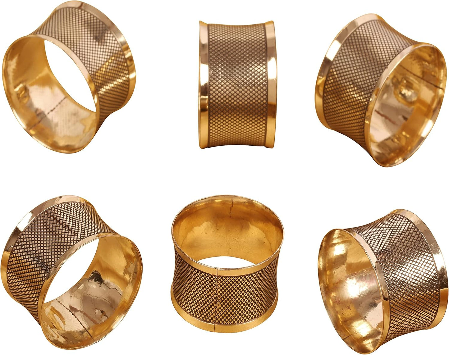 Brass Base Artistic Handcrafted Beautiful Round Shape Large Size Party Dining Table Napkin Holders in Antique Gold Tone. (Set of 6).