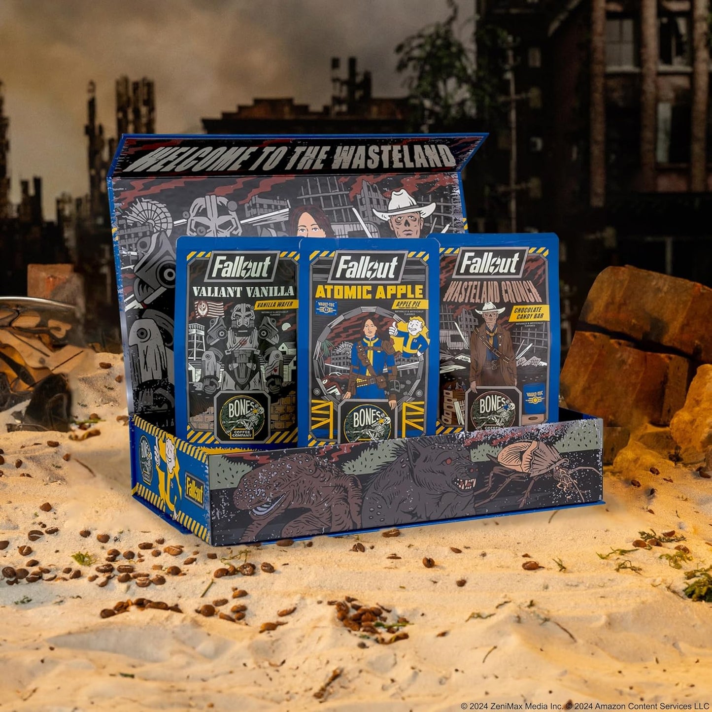 Bones Coffee Company Fallout Collector's Box Flavored Coffee, Low Acid Medium Roast Arabica Beans Coffee Gifts, Fallout Series Inspired, For Auto Drip and French Press,12 oz Pack of 3 Ground