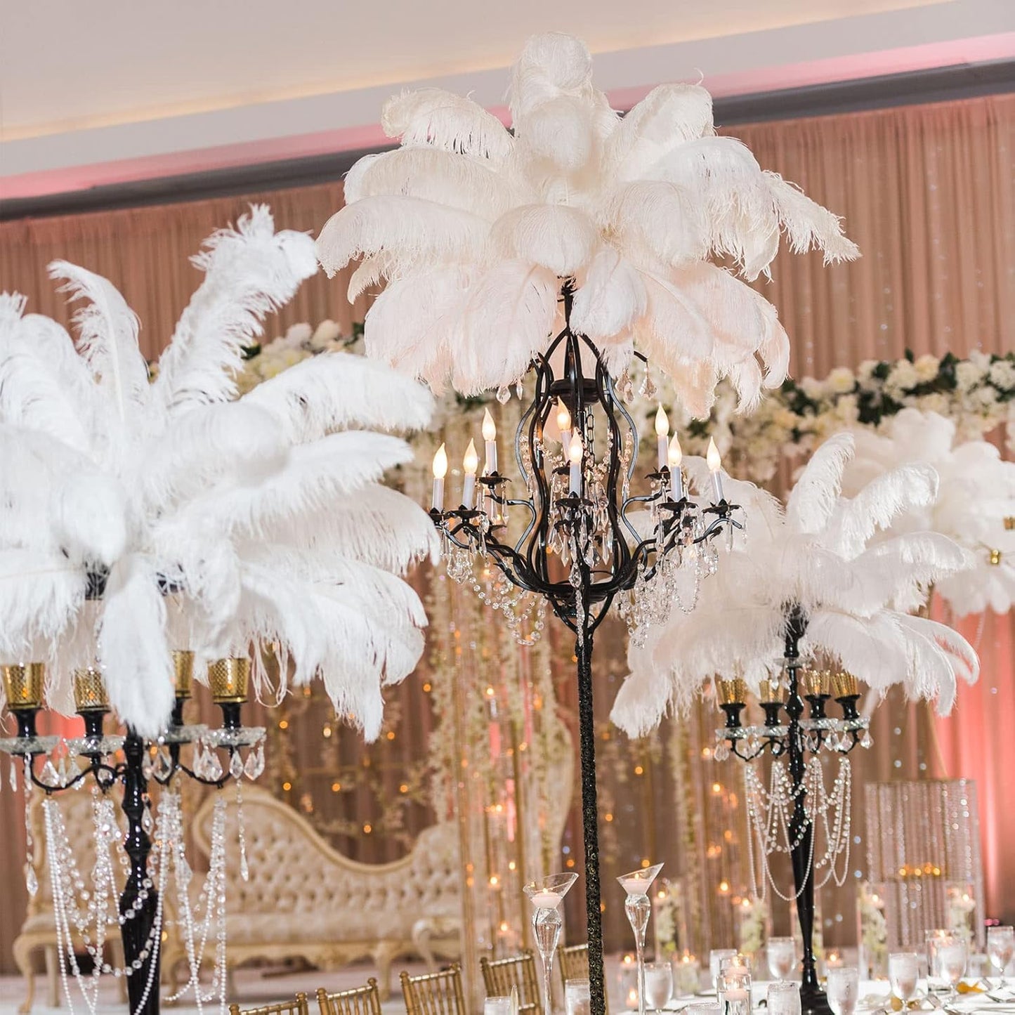 Retrowavy 30 Pcs 18-20 Inch Large Natural Ostrich Feathers Bulk for Centerpieces for Wedding Party Centerpieces Home Decoration Flower Arrangement (White)