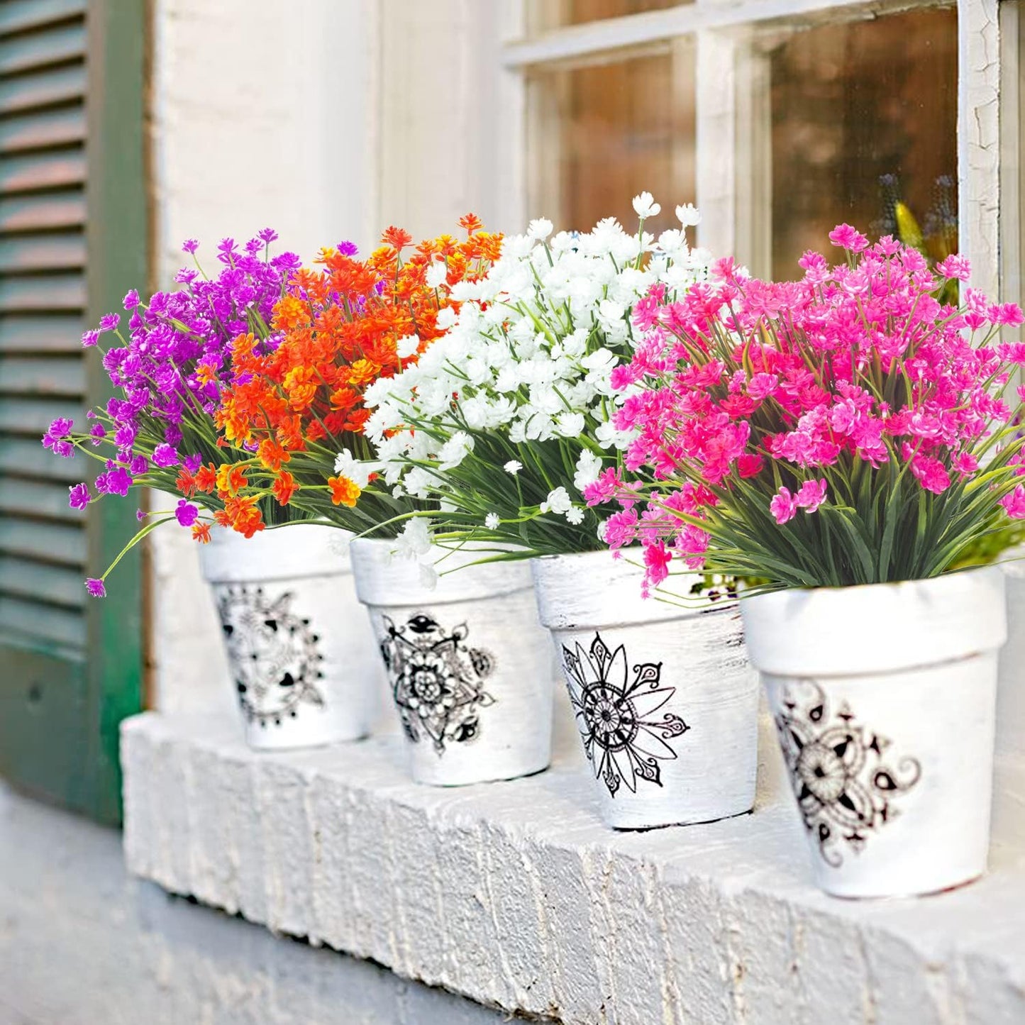 Artificial Flowers Outdoor UV Resistant Fake Plants Indoor Outside Hanging Planter Home Garden Decor, 10 Bundles (Pink)