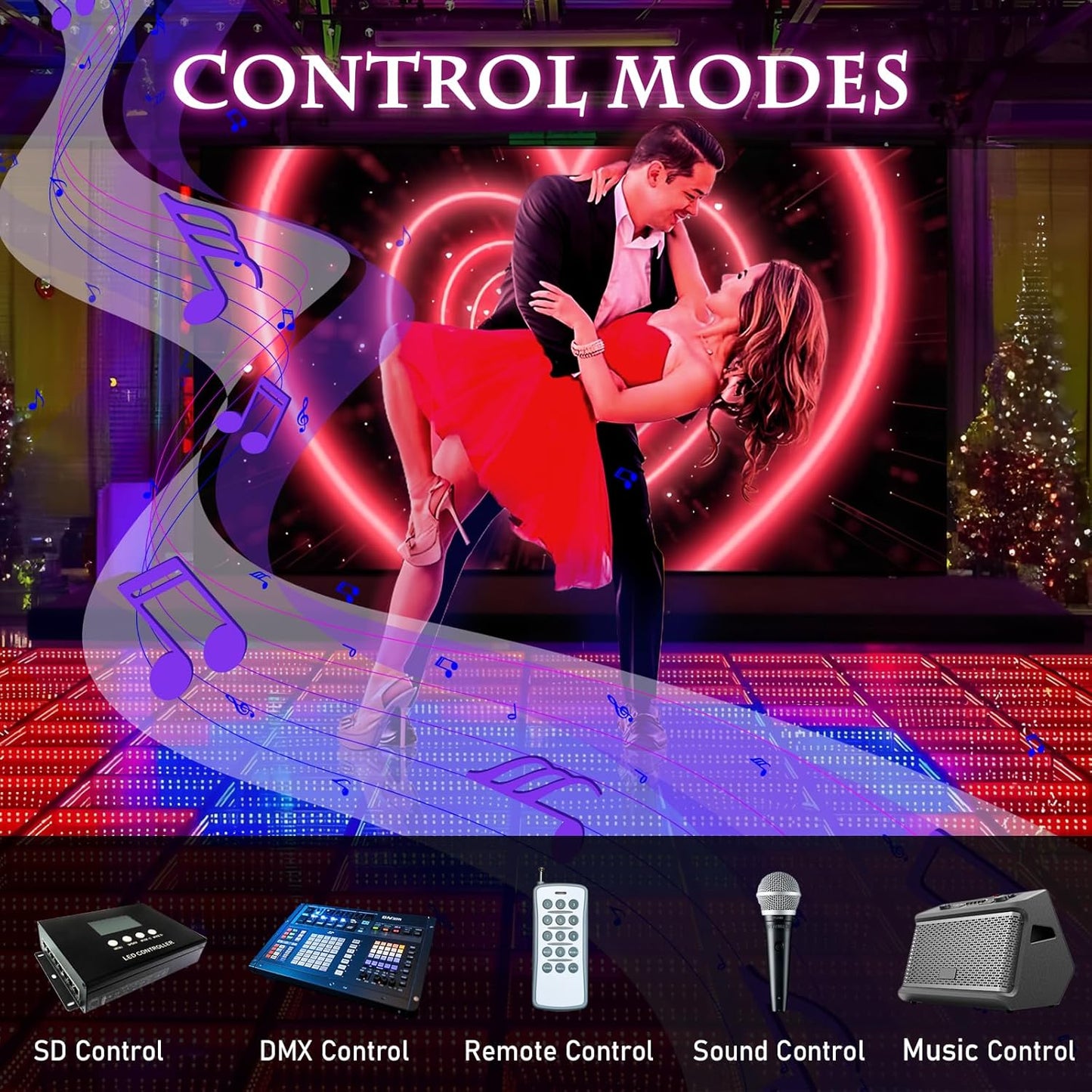 Dance Floor Stage Lights-Tempered Glass with Flight Case - RGB Color Changing Lights for Wedding, Party, Club - Non-Slip (3D -Magnetic, 12 * 12 FT)