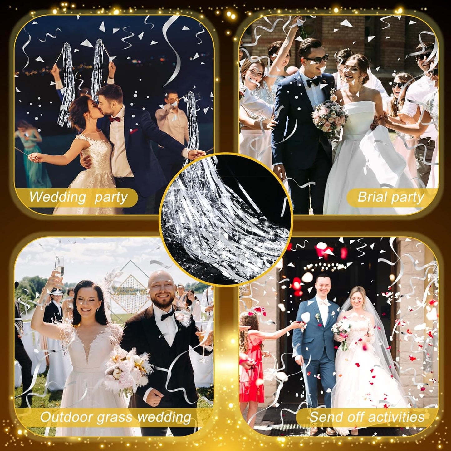 50 Pcs Wedding Fairy Wands with Bells Foil Tinsel Ribbon Stick Wands Tinsel Party Streamers with Bell Glittery Bridal Wedding Send Off Ideas Holiday Celebration (Silver)