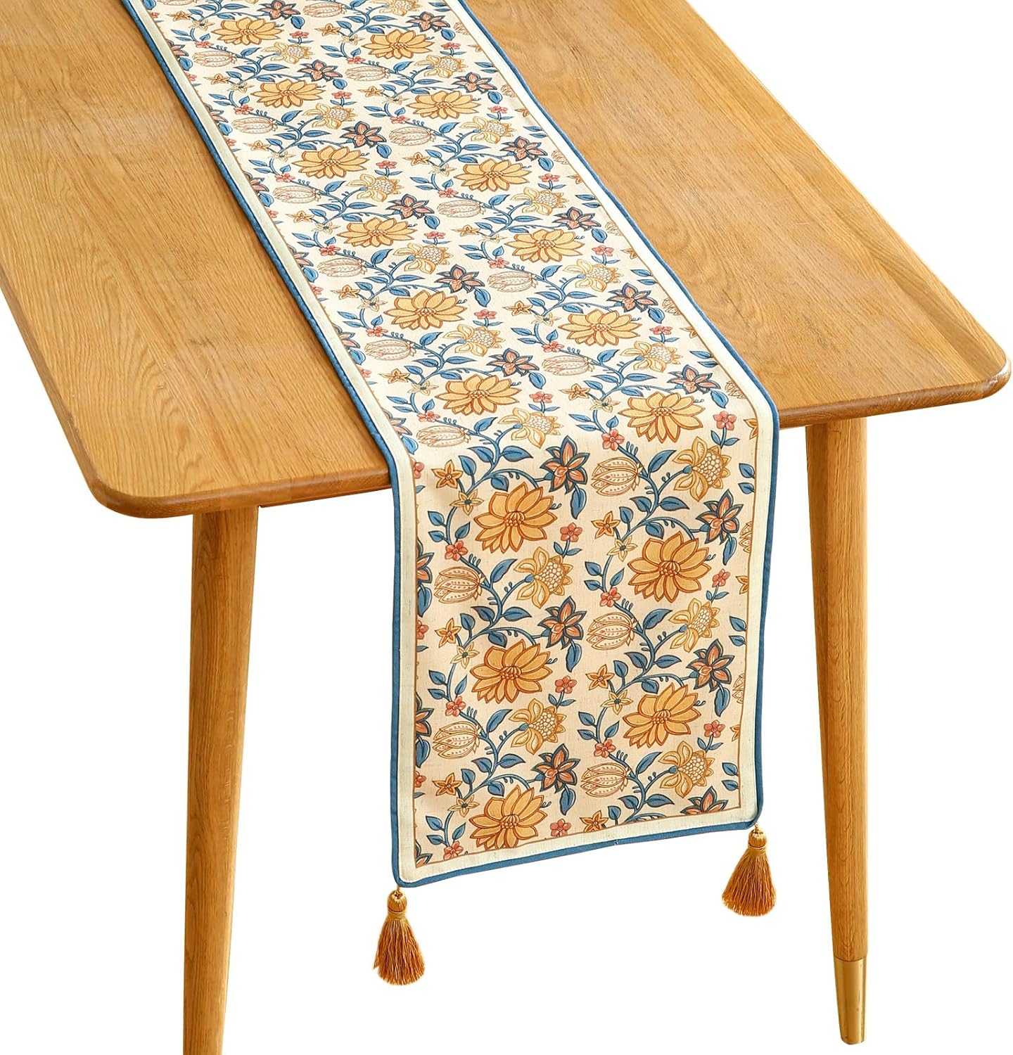 ISAENNE Designer Bohemian Elegant Linen Table Runner 71 Inches Long,Floral Pattern Duable Decor Table Runners for Dining Tables,Thanksgiving,Kitchen Tables,Christmas,12"*71"-Estevan B