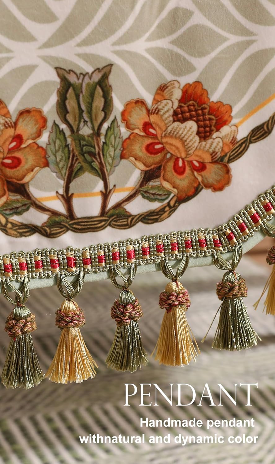 patdrea Designer Elegant French Floral Velvet Table Runner 87 Inch Long, Green with Orange Blossoms Pattern Table Mat, Decor for Kitchen Dining Coffee Table Cabinet Banquet Thanksgiving,12"*87"