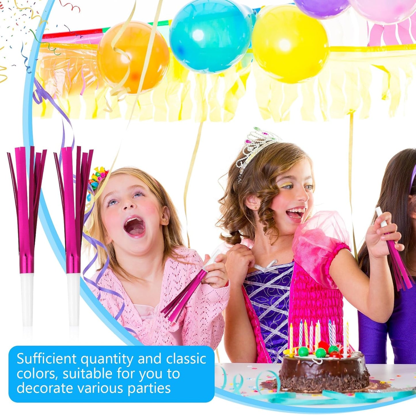 48 Pcs Gold Noise Makers Glitter Metallic Fringed Noise Makers Horns for Baby Shower, Kids Birthday, New Year Party Favor - Multicolor