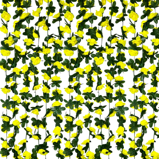 8Pcs 63Ft Yellow Rose Garland, Fake Rose Hanging Flowers, Artificial Flower Vine, Hanging Floral Vine Garland for Wedding, Birthday Party, Wall Arch, Halloween, Christmas Garden Backdrop Decor
