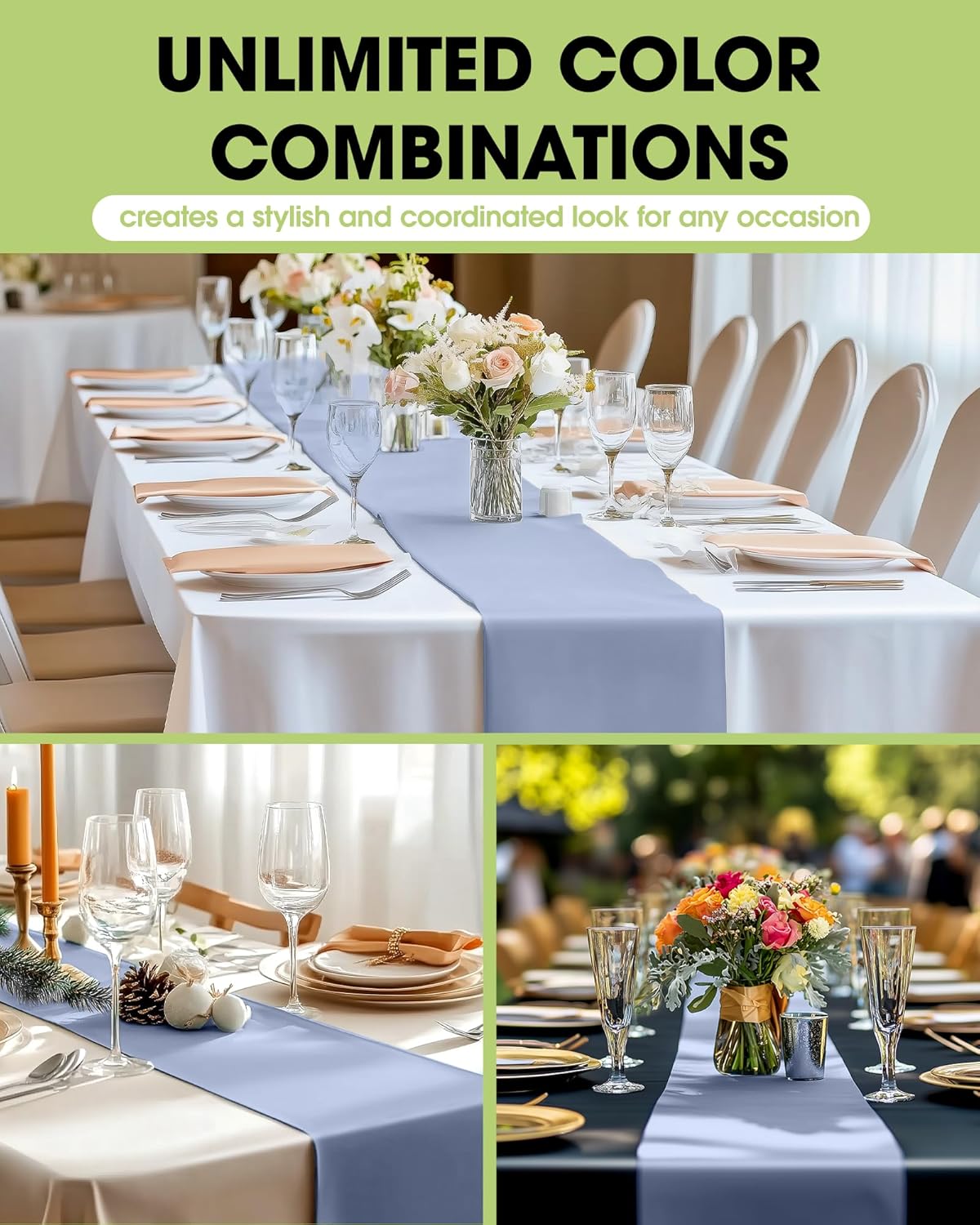 Pureegg Dusty Blue Plastic Table Runners - 10 Pack, 14'' x 108'', Water Resistant & Disposable Centerpiece Decorations for Table Cloth, Wedding, Birthday, Holiday, Baby Shower, Party, Home Decor