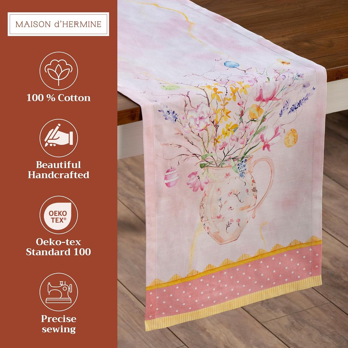 Maison d' Hermine Table Runner 100% Cotton Single Layer Table Runners 72 inches Long Decorative for Kitchen Dining Party Baby Shower Wedding Bridal Shower Spring Summer (Easter Zest, 14.50" x 72")
