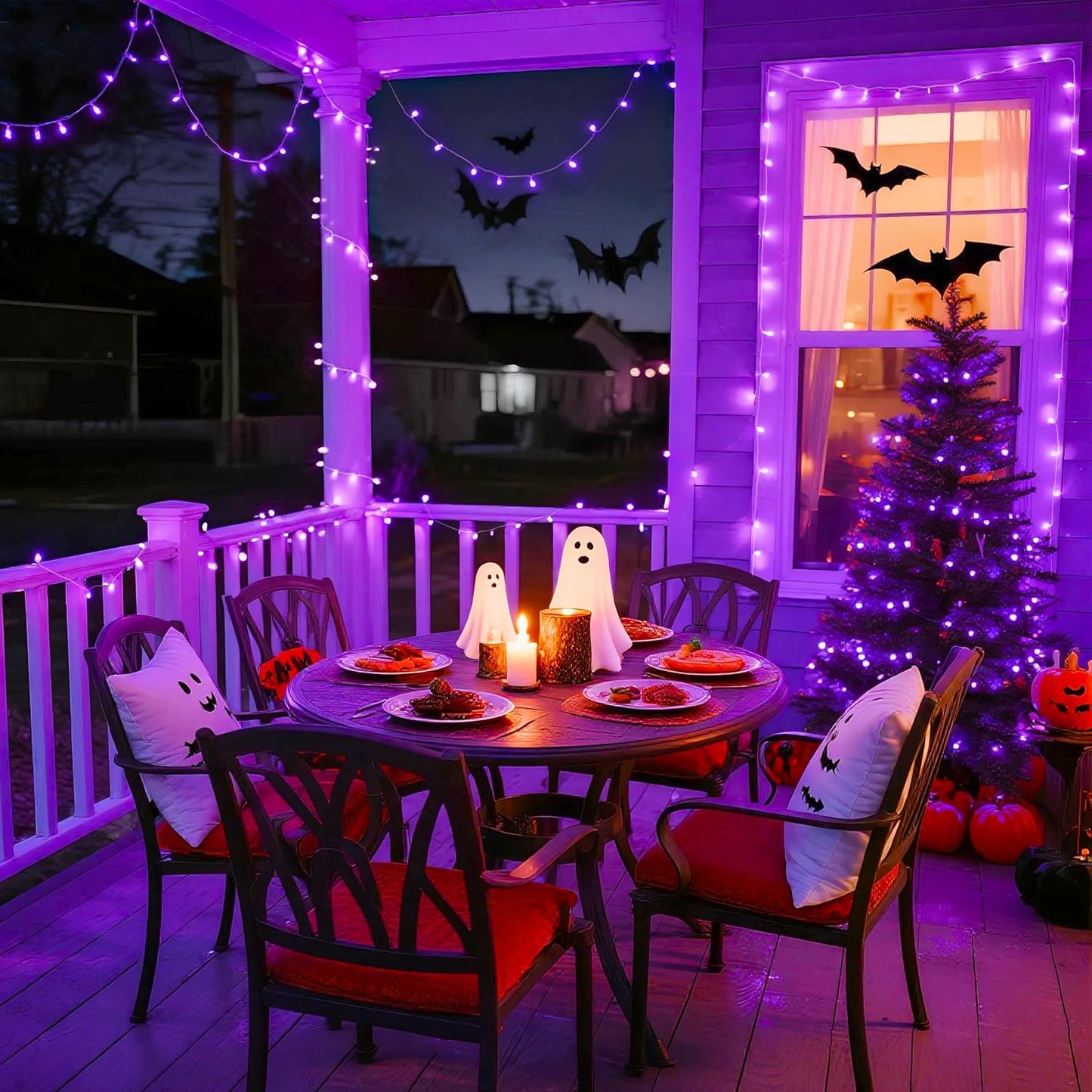 JMEXSUSS 163 FT 500 LED Purple Halloween Lights, 8 Modes Purple Light Indoor Outdoor Waterproof, Remote Control Christmas String Lights Plug-in for Halloween Roof Bedroom Party Tree