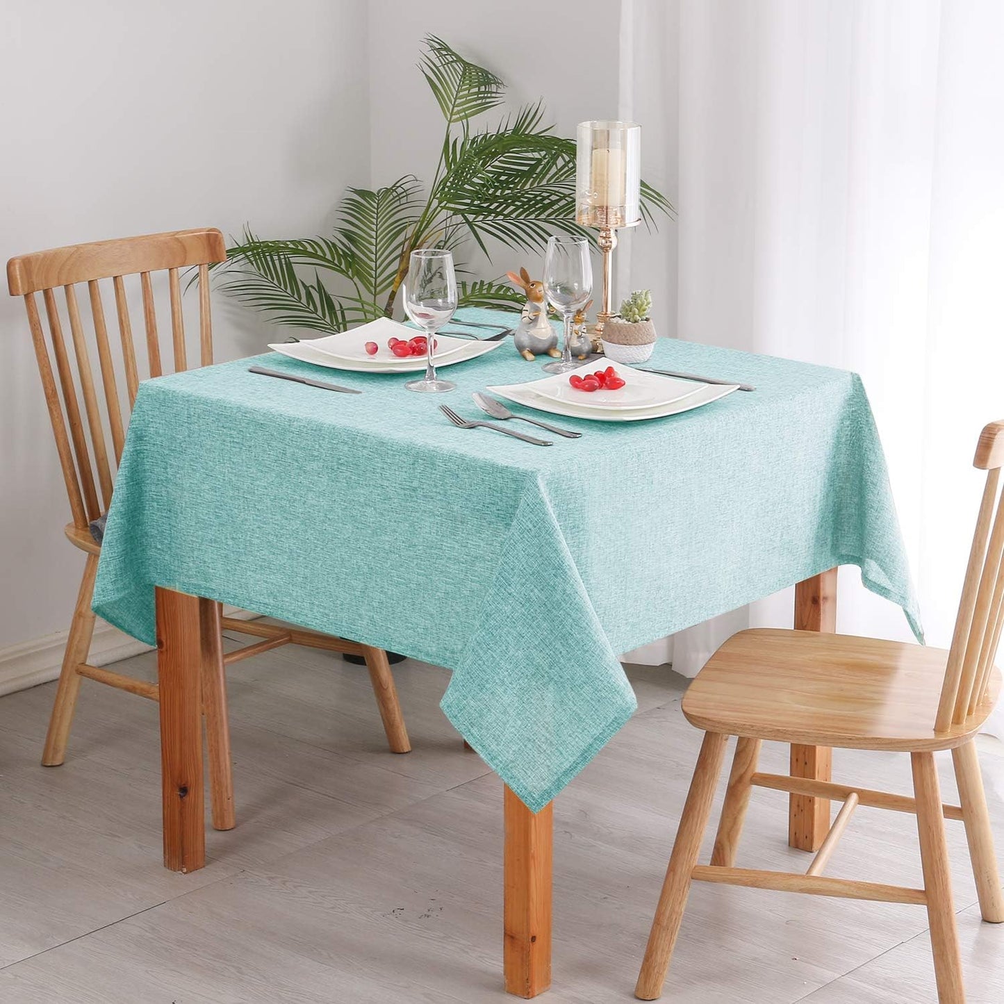 Hiasan Faux Linen Square Tablecloth - Wrinkle and Stain Resistant Washable Table Cloth for Kitchen Dining Room Holiday Table Cover for Party Dinner, Aqua, 54 x 54 Inch