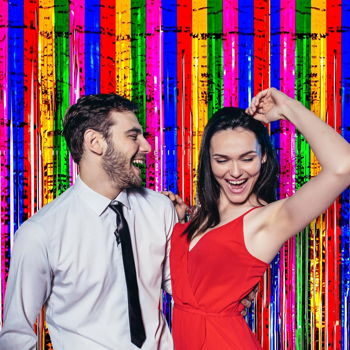 4 Pack 3.3x8.2 Feet Rainbow Foil Fringe Backdrop Curtains, Tinsel Streamers Birthday Party Decorations, Fringe Backdrop for Graduation, Baby Shower, Gender Reveal, Disco Party