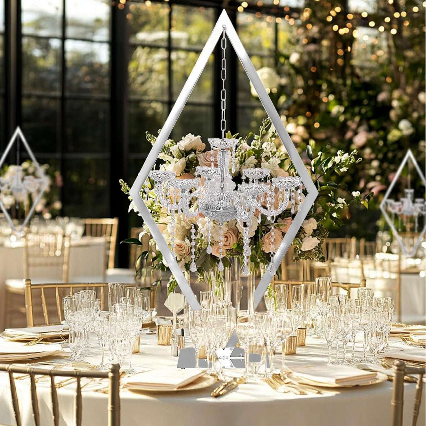 European Wedding Romantic Candlestick 45 "Table top Candlestick Metal Candlestick Table for Wedding Party Activities in The Center of The Room (Silver, 4PCS)