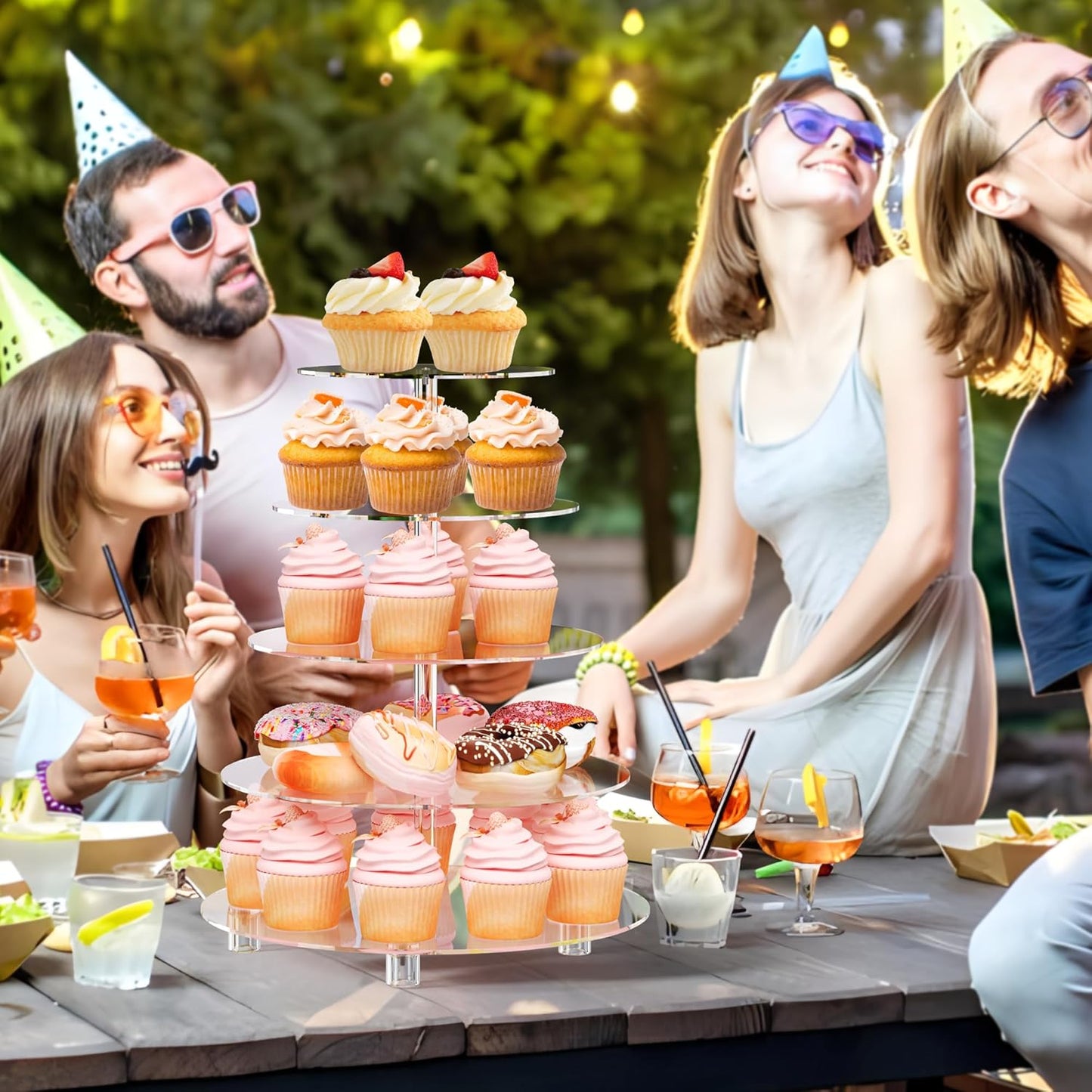 Cupcake Stand for 50 Cupcakes, 5 Tier Cupcake Holder, Clear Round Cupcake Tower, Acrylic Cupcake Stand, Cupcake Display Stand for Party, Wedding, Birthday, Baby Shower, Halloween