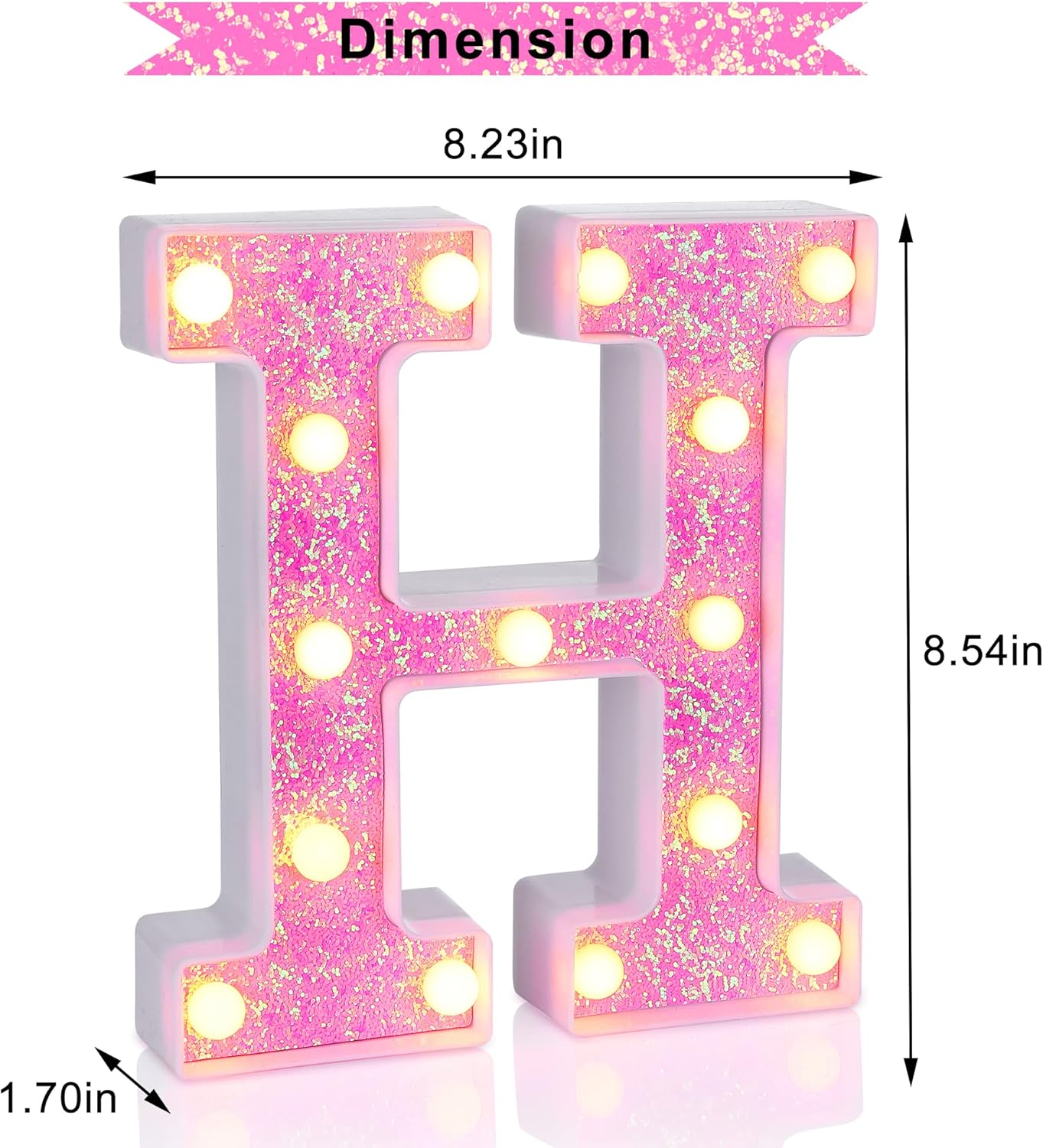 Foaky Pink Light up Letters，Pink Party Decorations,Girls Room Decor,Glitter Light Up Letters,Alphabet Letter Sign for Night Light Birthday Party Girls Gifts, Home Bar Decoration（H）