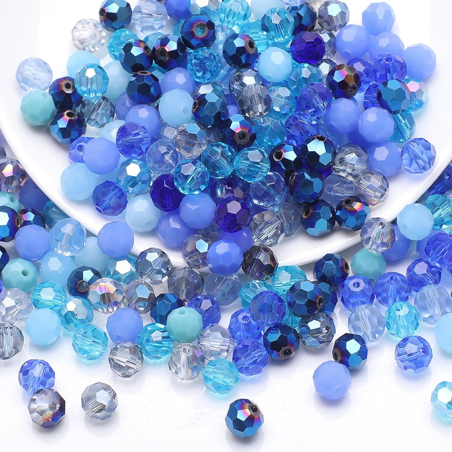 400PCS 4MM Crystal Glass Beads for Jewelry Making - Blue Series Rondelle Faceted Beads for Bracelet, DIY Crafts, Wind Chimes, Suncatchers - Round Spacer