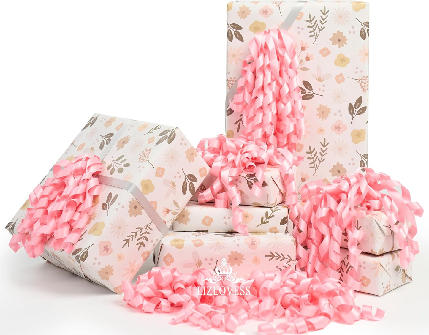 6 Inch Pink Curly Bows for Gift Wrapping Set of 6, Self Adhesive Bows Pink Gift Bows for Presents, Satin Ribbon Bows for Birthday, Wedding, Christmas, Bridal Shower, Gift Wrap Accessory