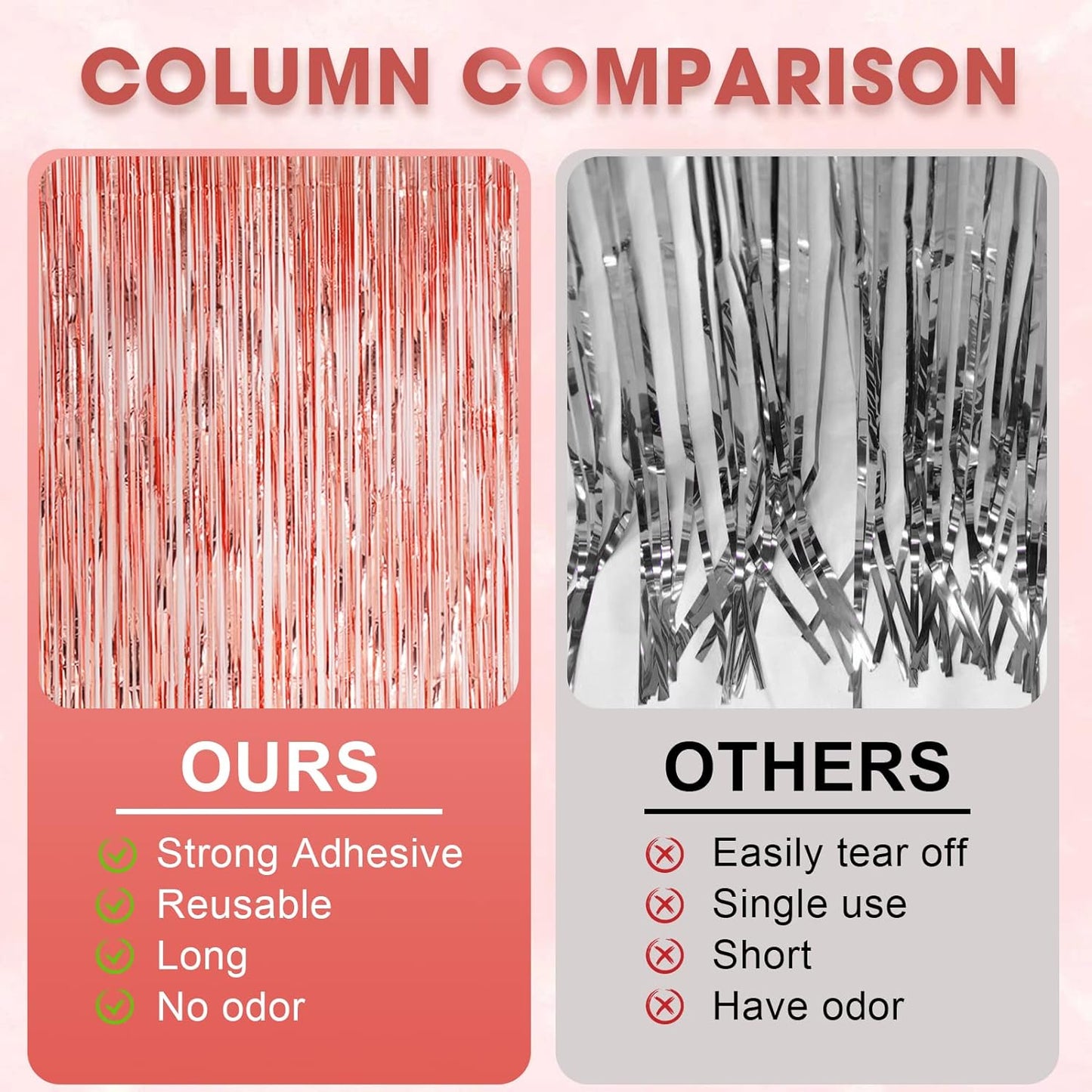 4 Pack Rose Gold Foil Fringe Backdrop Curtains, Tinsel Streamers Birthday Party Decorations, Fringe Backdrop for Graduation, Baby Shower, Gender Reveal, Disco Party