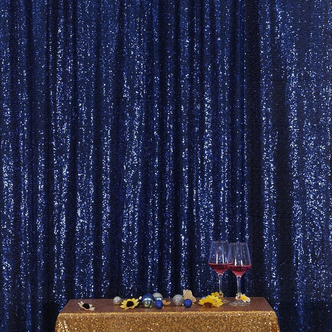 Poise3EHome Blue Sequin Backdrop,8FT x 10FT Sequin Photography Backdrop Curtain for Party Decoration, Navy Blue