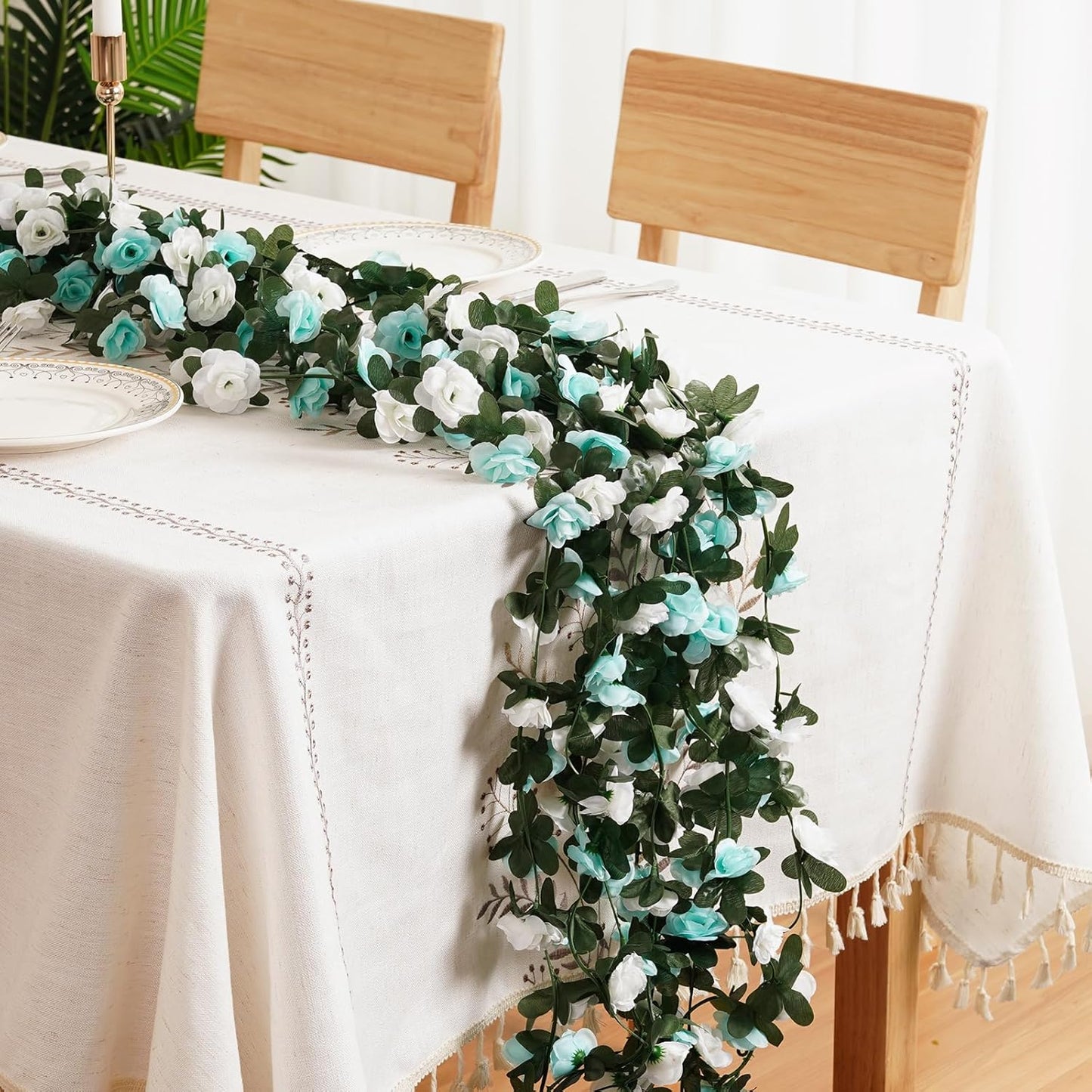 2 Pcs 16.5 Ft Flower Garland Rose Vines, Rose Garland for Decoration, Flower Vine for Bed Room Table Birthday Wedding Party Garden Wall Decor