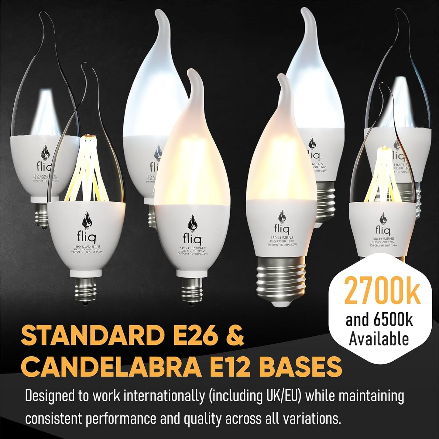 Fliq | LED Flame Light Bulb | 2 Pack | 2W | 4 Modes | Flickering Flame Bulb | 2023 Release | (Standard Frost E26)