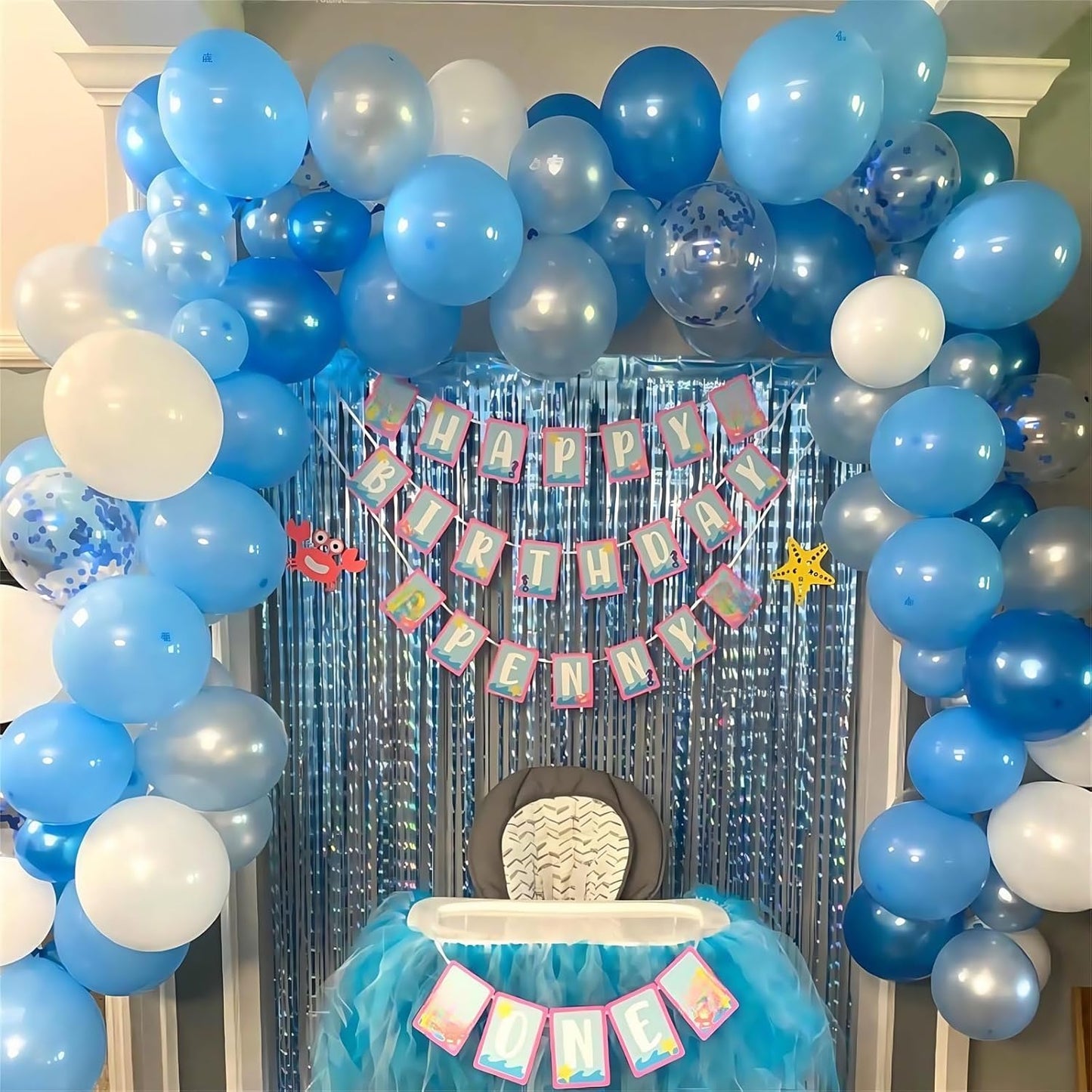 Blue and White Balloons, 35pcs 12 Inch Pearl Royal Blue Light Blue White Balloons, Pale Confetti for Boys Christening Baby Shower 1st Birthday Men Aqua Wedding Party Decorations Is-02