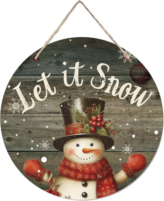 CGBHW Winter Wooden Sign, Vintage Snowy Snowman Hanging Sign Wall Decor for Room Home, Rustic Winter Snowflakes Christmas Holiday Let it Snow Door Decor 12 x 6 Inch