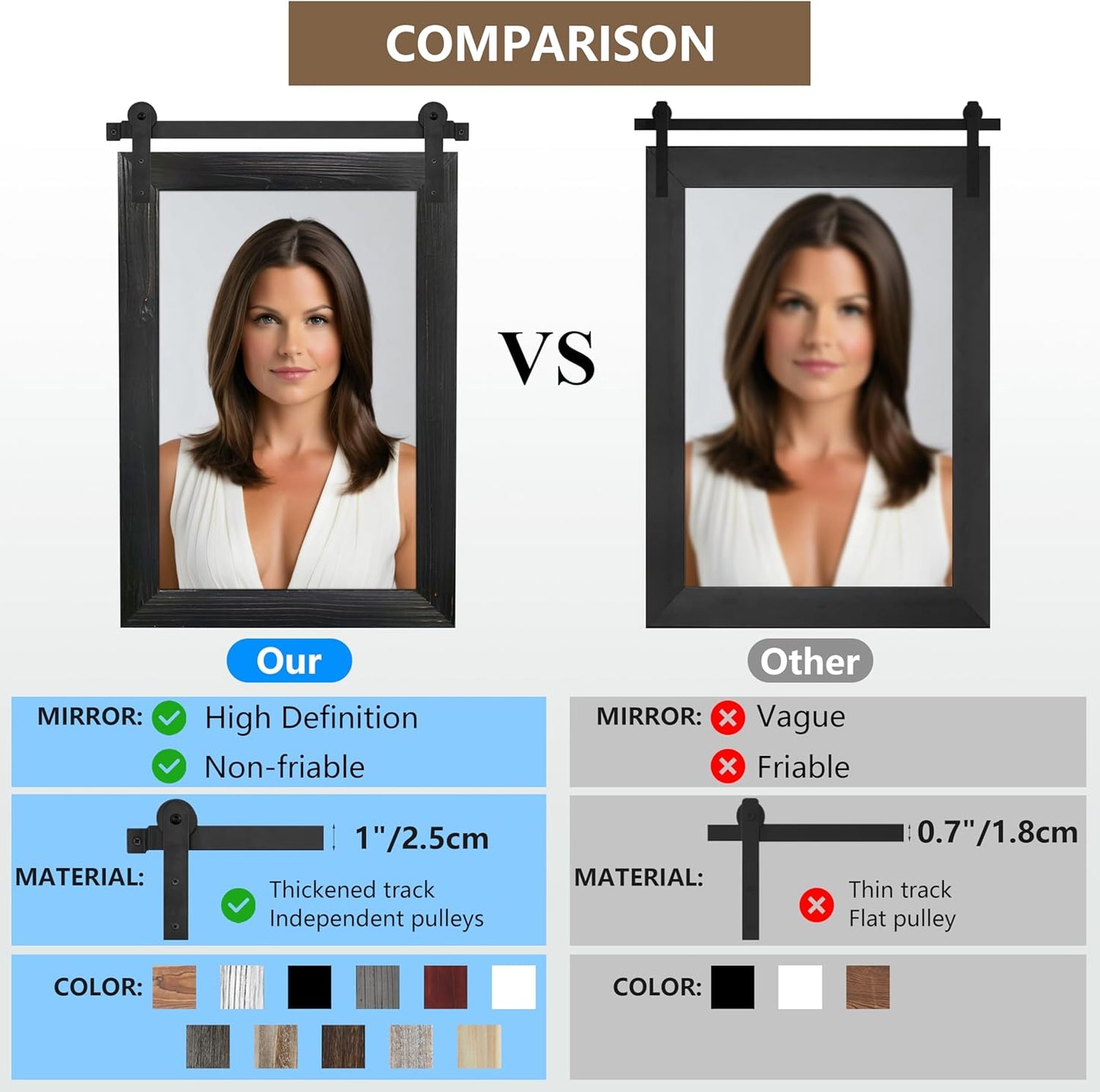 COGOOD Farmhouse Barn Door Mirror - 38 X 25 Rustic Bathroom Mirror for Living Room, Entryway, Vanity Wall Decor (Black)