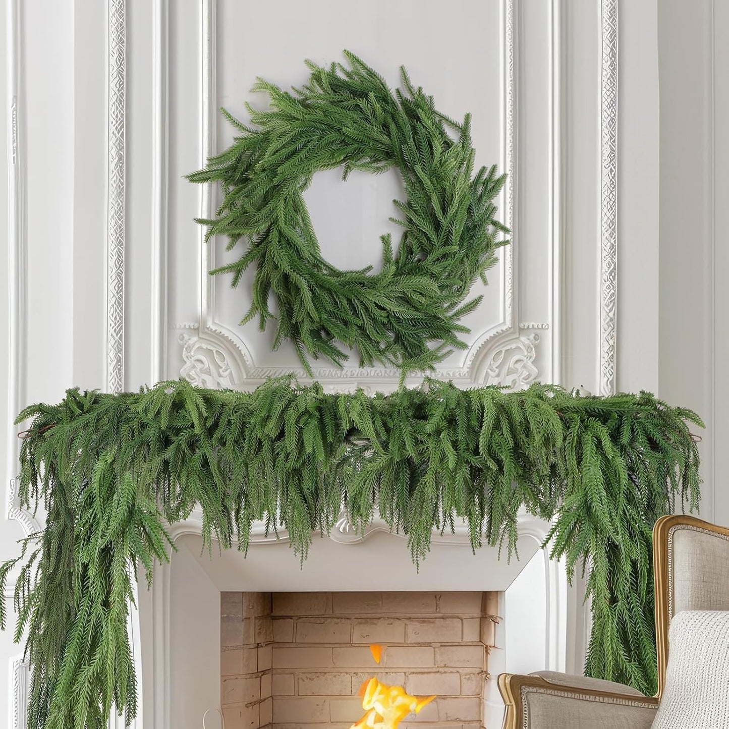 2 Pack Christmas Norfolk Pine Garlands 6FT, Real Touch Artificial Greenery Garland – Full Evergreen Pine Garland for Mantle, Fireplace, Table, Wall, Stairs & Outdoor Holiday Décor