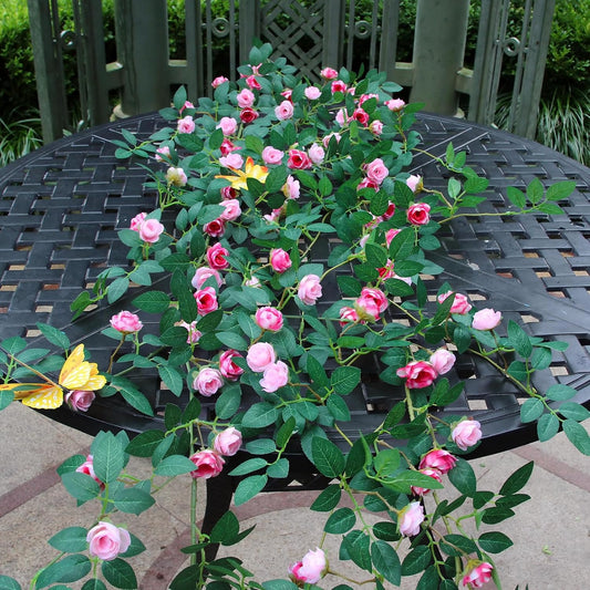 6FT Bendable Rose Vine with Butterflies, Wildflower Garland Hanging Floral Garland for Wall Decor Trellis Fence Home Room Decoration (Pink, 4pcs)