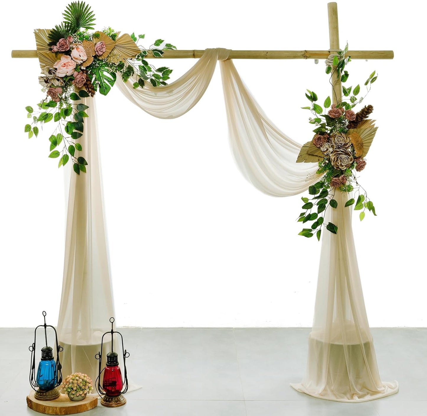 VDS Pack of 2 Panel (30 Inch X 100 Feet) Wedding Arch Draping Fabric Sheer Chiffon Fabric Drapery for Wedding Ceremony Reception Swag Backdrop Canopy Chuppah ARBO Altars Decoration (Champagne)