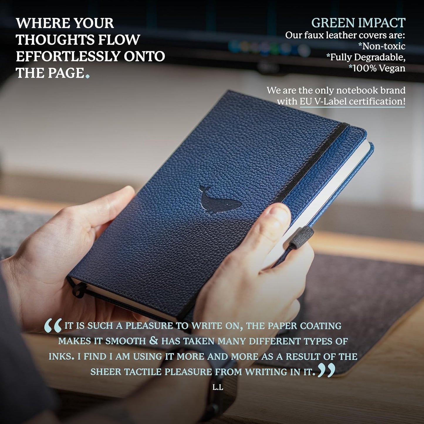 Dingbats Wildlife Grid Journal A5 - Vegan Leather Hard Cover, Ideal for Work, Travel - Pocket, Elastic Closure, Bookmark