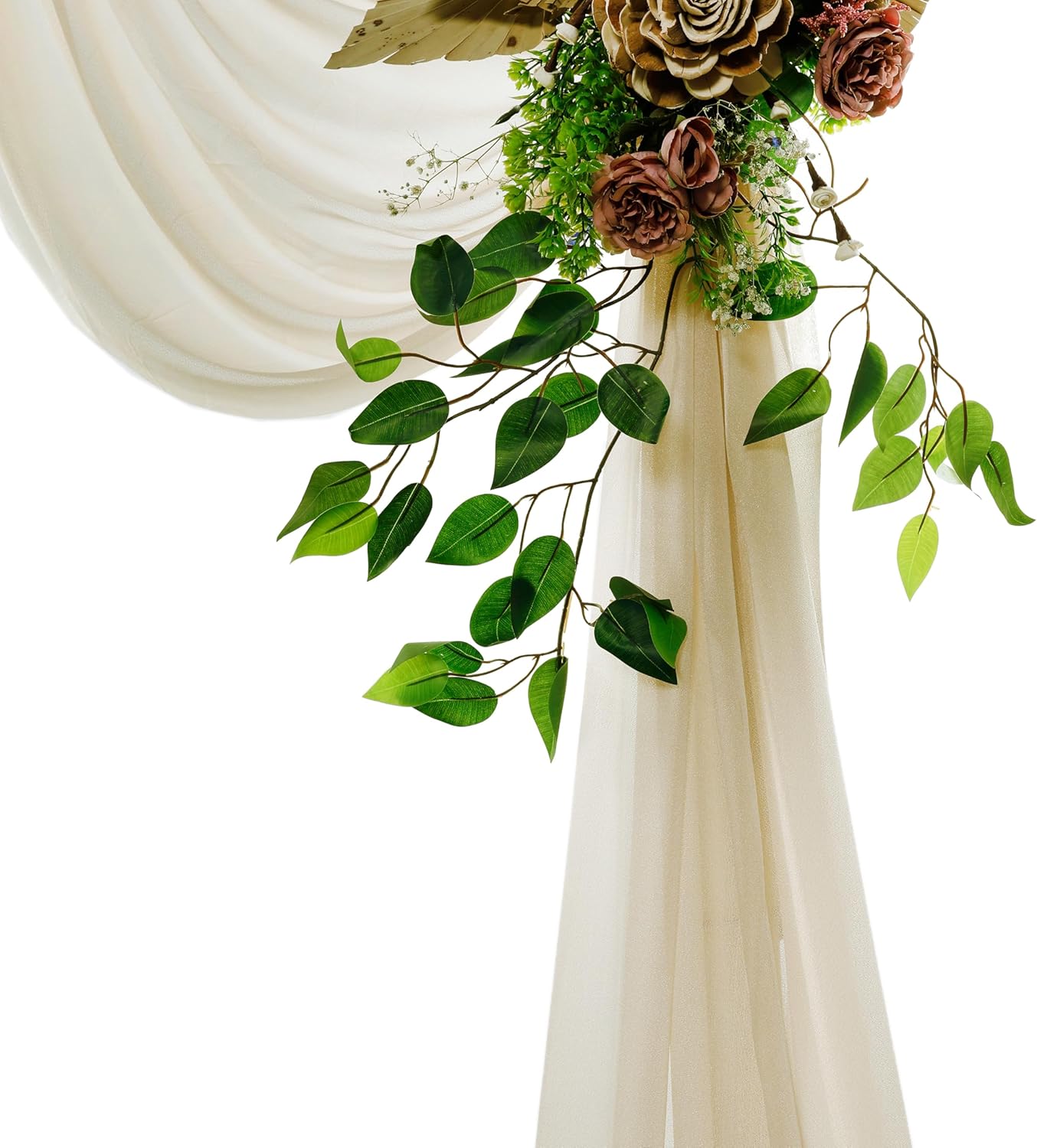 VDS Pack of 1 Panel (30 Inch X 100 Feet) Wedding Arch Draping Fabric Sheer Chiffon Fabric Drapery for Wedding Ceremony Reception Swag Backdrop Canopy Chuppah ARBO Altars Decoration (Champagne)