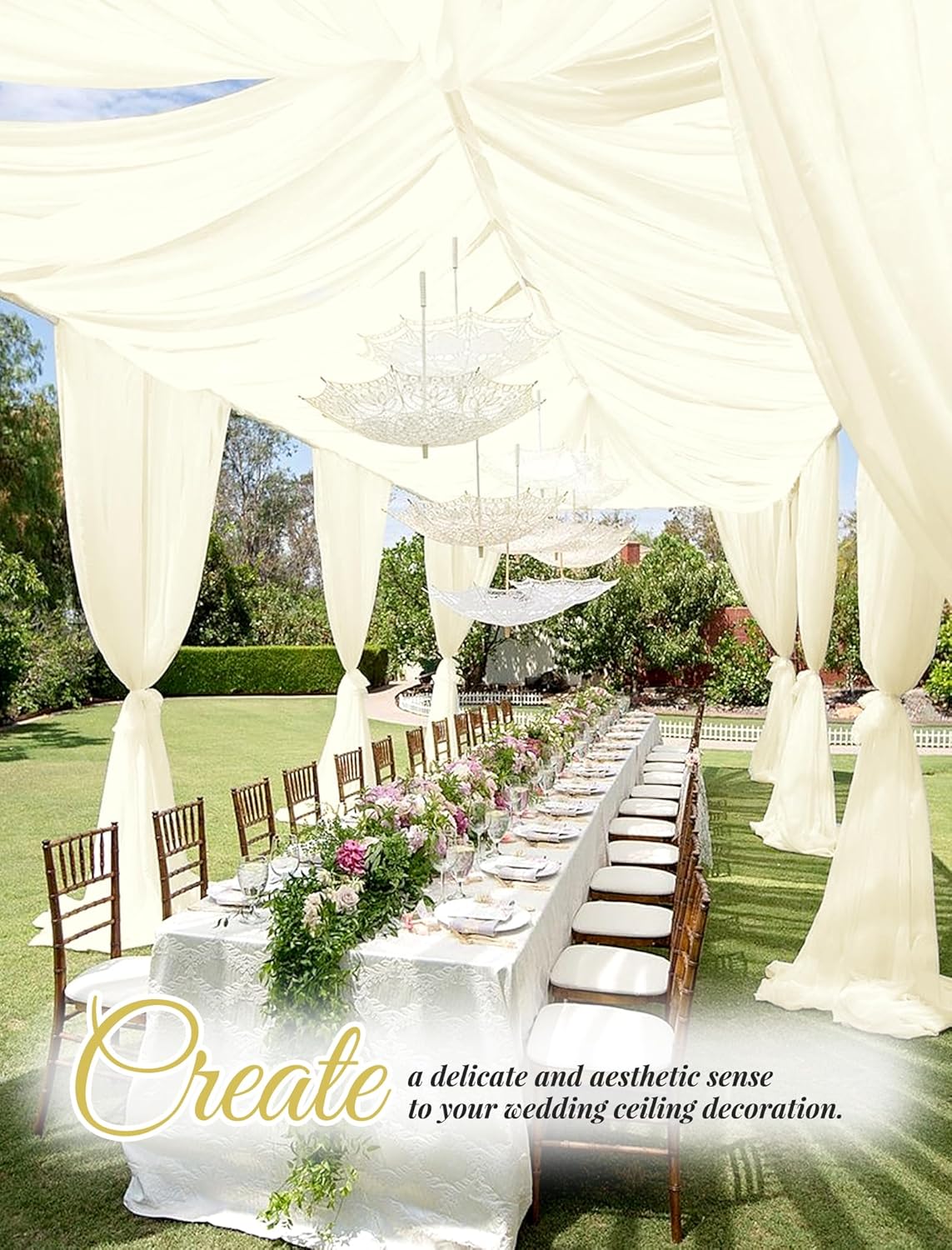 fani 6 Panels Ivory Wedding Ceiling Drapes 5ftx30ft Ceiling Drapes Chiffon Fabric Arch Draping Sheer Curtains Soft Drapery Draping Wedding Ceiling Decorations for Party Ceremony Stage Swag