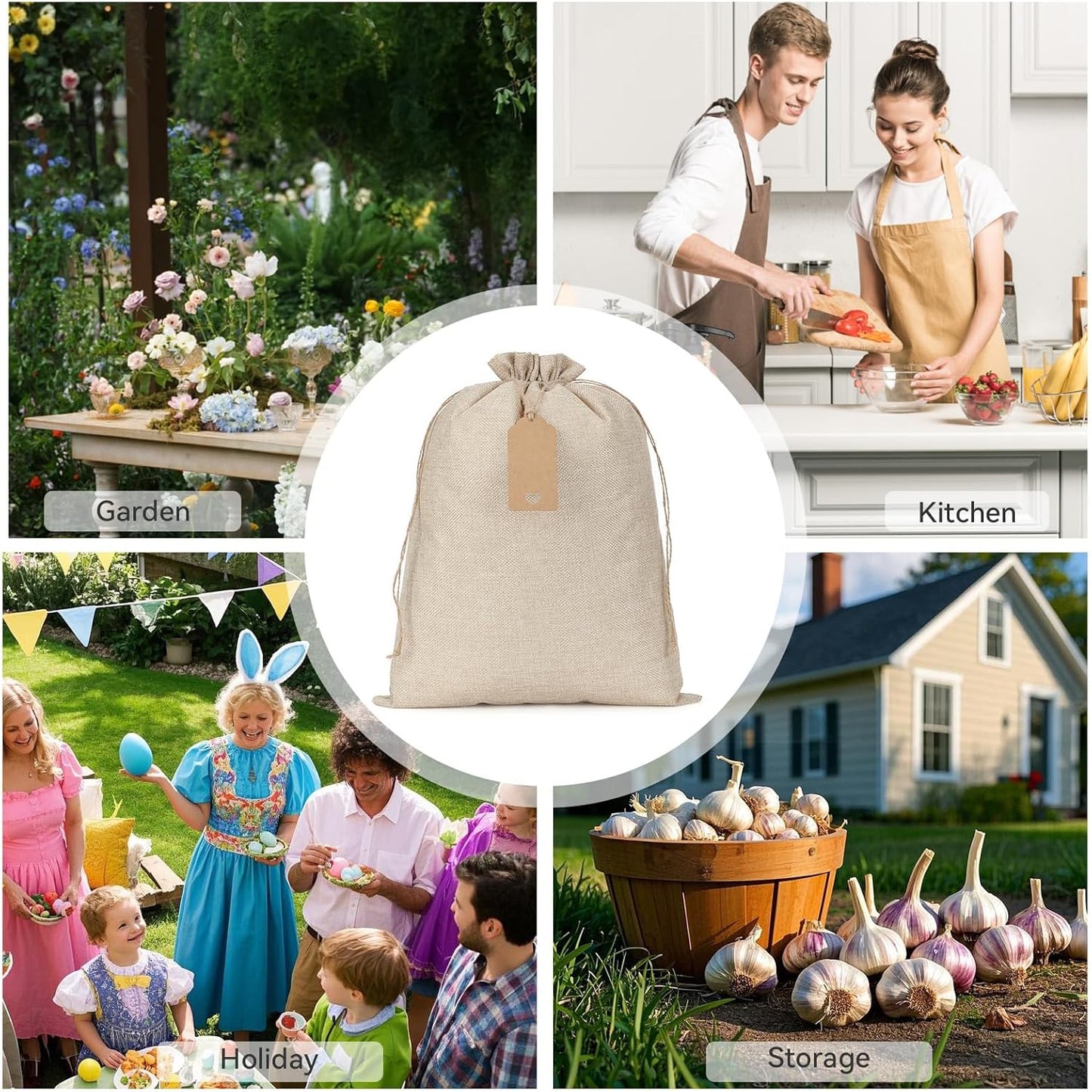 Tapleap Burlap Gift Bags with Drawstring - 10Pcs 12x16 Original Sacks with String and Tags for Wrapping Halloween Favors, Breads, Wine, For Birthday, Wedding or Household Use