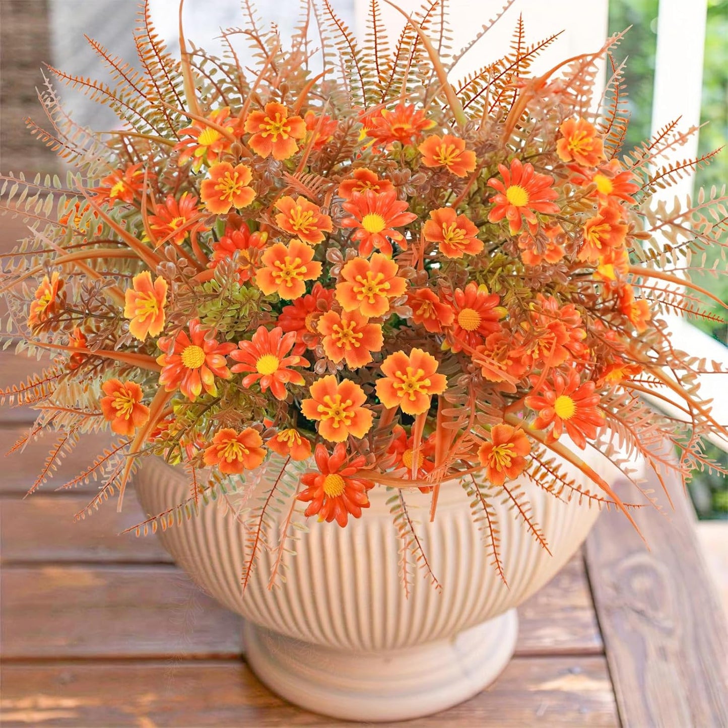 16 Pcs Fake Fall Flowers Outdoor Fall Artificial Flower Arrangements Faux Fall Outdoor Plants Decorations for Home Porch Pathway Window Box Mantel Harvest Thanksgiving