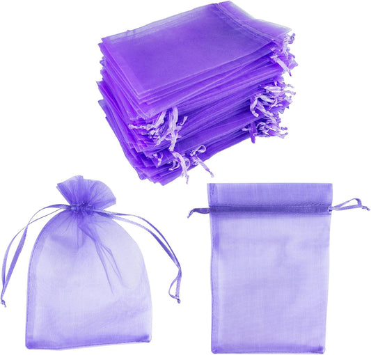 Super Z Outlet 100 Pack 5x7 Inch Mini Sheer Drawstring Organza Transparent Bags Jewelry Sack Pouches for Wedding, Party Decorations, Arts & Crafts Gifts (Purple)