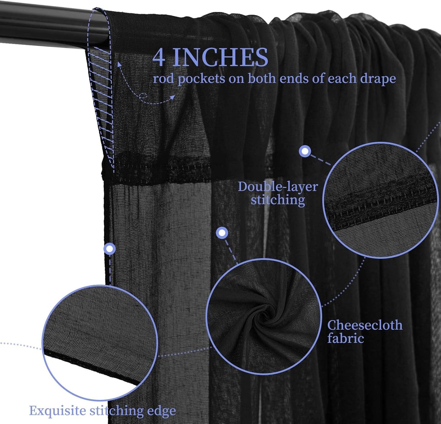 6 Panels Black Ceiling Drapes for Wedding 5ftx40ft Ceiling Drapes Wedding Arch Draping Fabric Cheesecloth Sheer Curtain Romantic Ceiling Decorations for Weddings Party Banquet Ceremony Stage