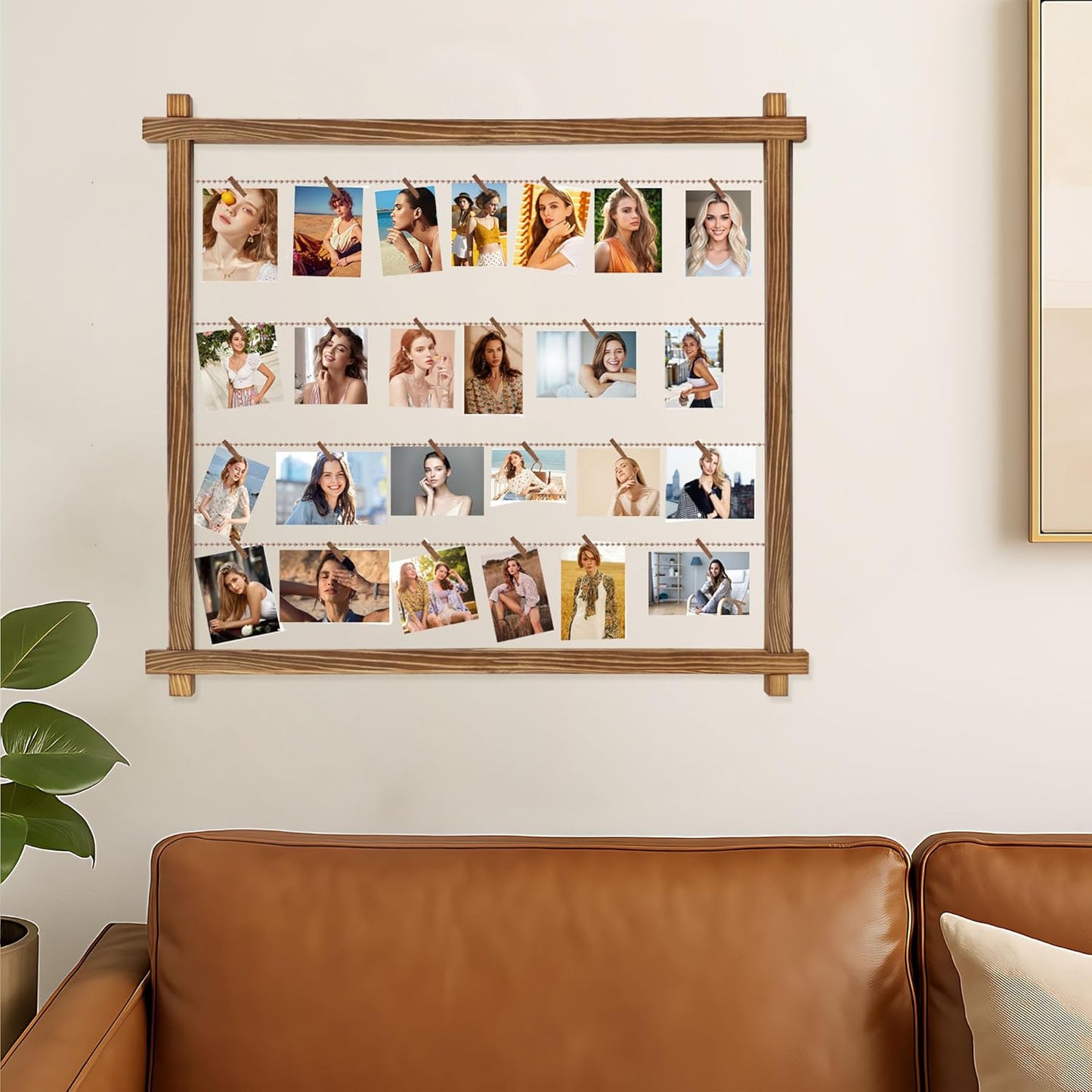 Collage Picture Frame,Photo Display Board,Hanging Pictures Frames with Clips for Graduation Birthday Party,Dorm Photo Card Wall Decor Hanger Holder,Upgraded,Easy To Assemble,Large(Carbonized Brown)