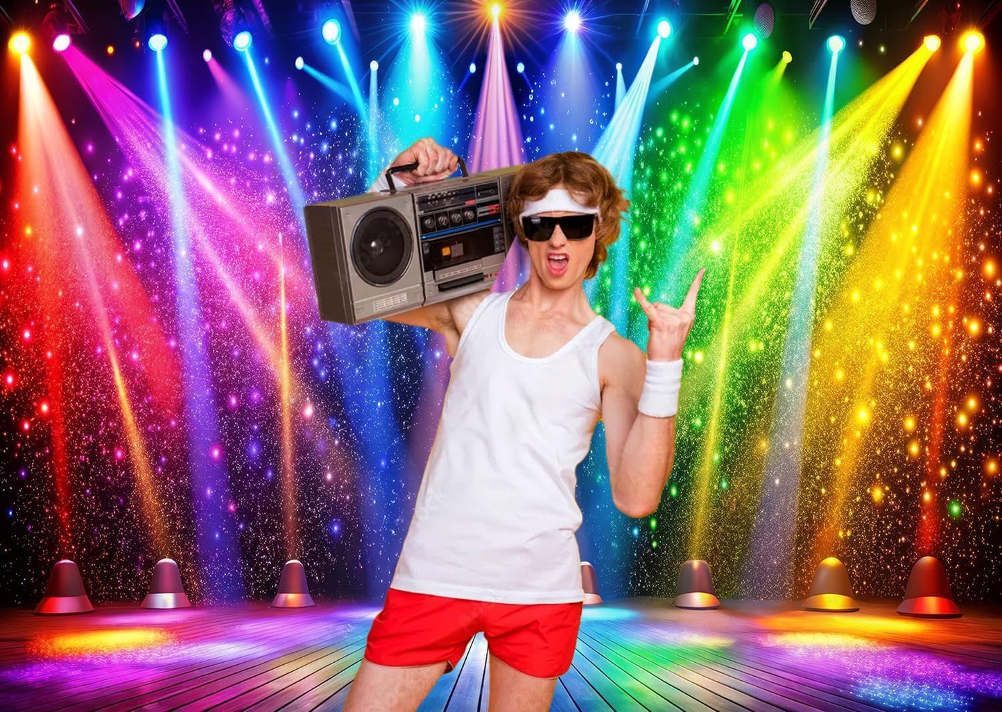 LTLYH 10x8ft Fabric Disco Rainbow Stage 70s 80s 90s Backdrop Vintage Lights Photography Background Rock Music Club Neon Glow Party Decorations Photo Banner 312