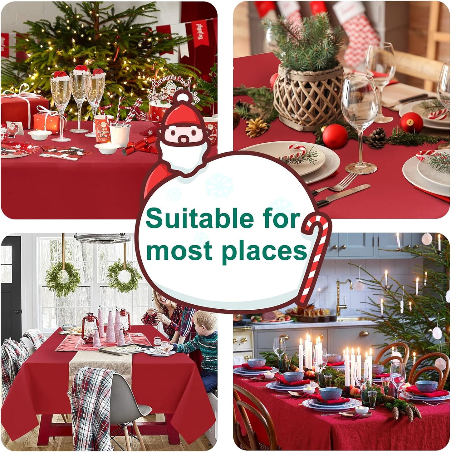 Hiasan 2 Pieces Red Tablecloth Square - Wateproof and Spillproof Kitchen Christmas Washable Polyester Table Cloth for Dining Room, 30 x 30 Inch